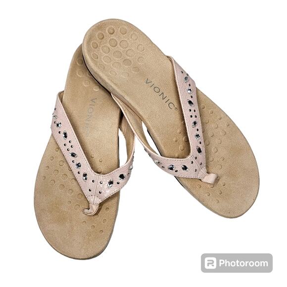 Vionic Lucia Pink Thong Sandals with Rhinestones NWOT Size 10 - Picture 1 of 8